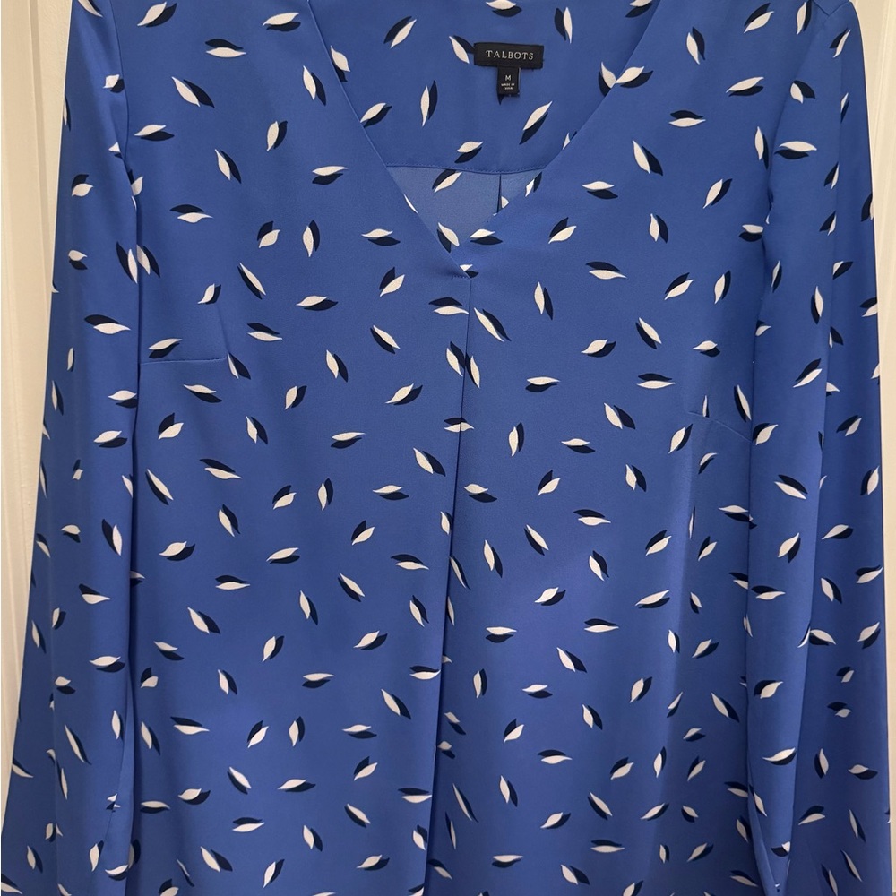 Talbots Blue and White Leaf Pattern Top